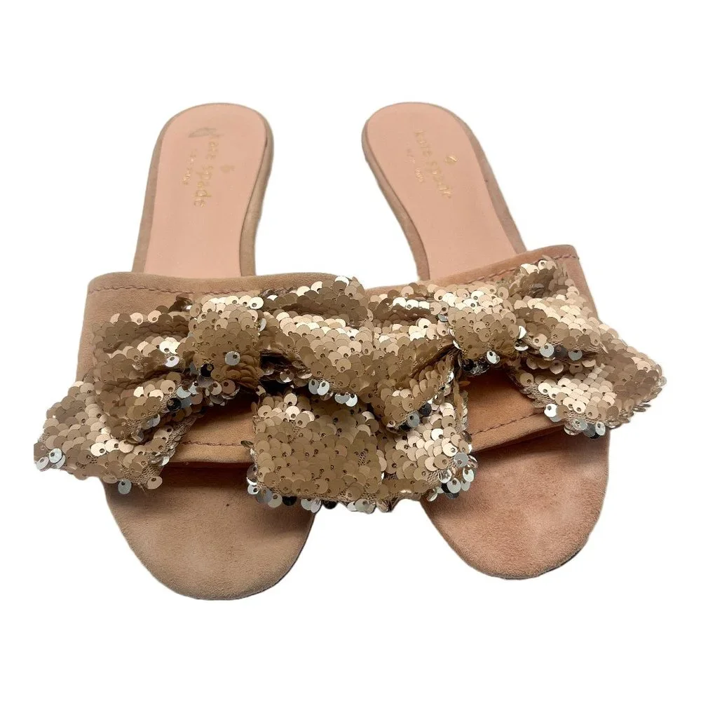 Kate Spade Blush Pink Sequin Bow Slide Sandals Sz 6 - Picture 1 of 6